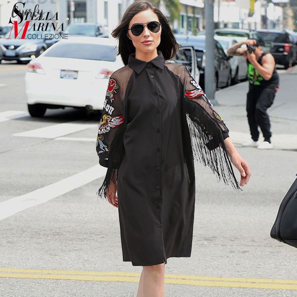 2020 women black shirt dress 3 4 mesh sleeves with embroidery sleeveless fringes lady plus size cute midi party club dresses vestidos, Black;gray
2020 women black shirt dress 3 4 mesh sleeves with embroidery sleeveless fringes lady plus size cute midi party club dresses vestidos, Black;gray