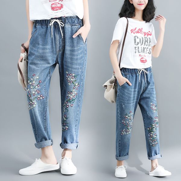 women's jeans autumn literature degree of tightness waist nine part pants embroidered easy will thin haren woman, Blue
women's jeans autumn literature degree of tightness waist nine part pants embroidered easy will thin haren woman, Blue