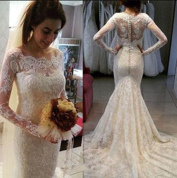 romantic lace mermaid wedding dresses long sleeve scoop neck beaded lace winter bridal gowns custom made, White
romantic lace mermaid wedding dresses long sleeve scoop neck beaded lace winter bridal gowns custom made, White