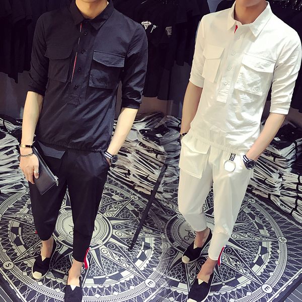 m-5xl 2018 two-piece han edition summer youth pure color more pockets of cultivate one's morality feet nine minutes of, Black
m-5xl 2018 two-piece han edition summer youth pure color more pockets of cultivate one's morality feet nine minutes of, Black