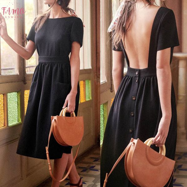 dresses womens black white 2019 dresses fashion summer open back hollow elegant casual backless knee length button solid dress 30 10, Black;gray
dresses womens black white 2019 dresses fashion summer open back hollow elegant casual backless knee length button solid dress 30 10, Black;gray