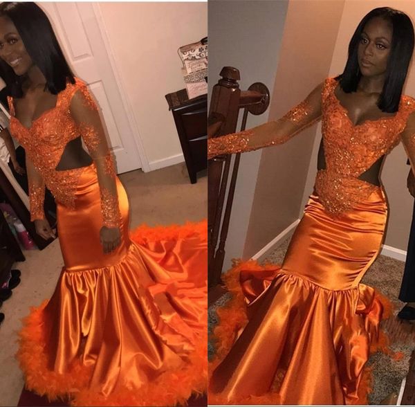 Orange Sexy African Long Sleeves Mermaid Prom Dresses Beaded Appliques Dress Formal Evening Party Gown With Feather Train, White
Orange Sexy African Long Sleeves Mermaid Prom Dresses Beaded Appliques Dress Formal Evening Party Gown With Feather Train, White