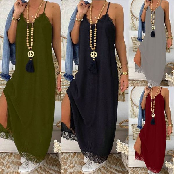 women summer beach boho v neck lace splicing sleeveless sling maxi dress sundress 03kf, Blue;gray
women summer beach boho v neck lace splicing sleeveless sling maxi dress sundress 03kf, Blue;gray