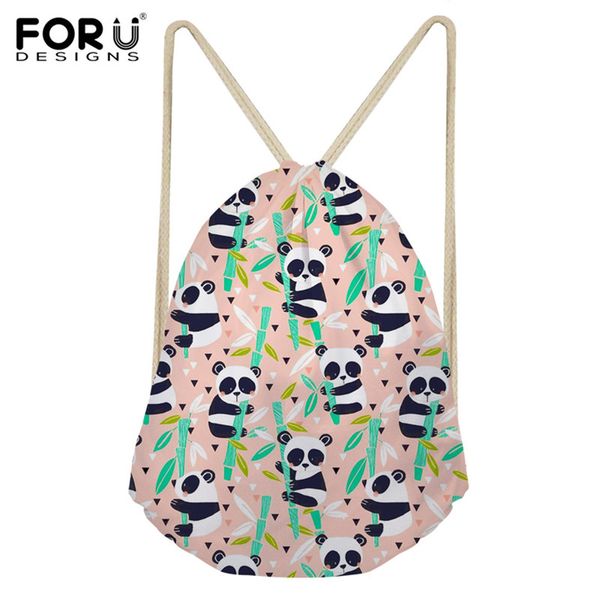 forudesigns stylish polyester drawstring bag cartoon panda printing casual string backpack girl boy cinch sack kids school bags