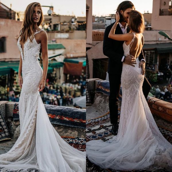 2020 mermaid wedding dresses deep v neck backless lace appliqued beach wedding dress custom made plus size country bridal gowns, White
2020 mermaid wedding dresses deep v neck backless lace appliqued beach wedding dress custom made plus size country bridal gowns, White