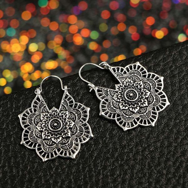 vintage mandala flower drop dangle earring for women girl tribal hollow floral pendant earrings pendientes, Silver
vintage mandala flower drop dangle earring for women girl tribal hollow floral pendant earrings pendientes, Silver