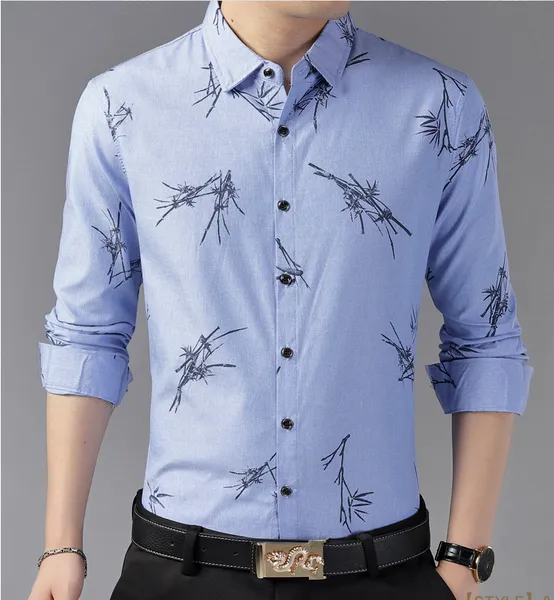 

men's bamboo print long sleeve shirt fashion floral shirt gentleman business casual catton soft thin shirts -3xl, White;black