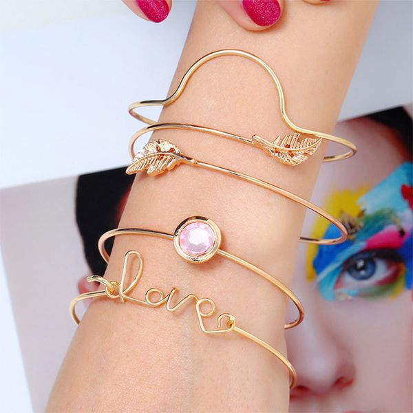 4 set/piece happy bracelet sets friend bracelet gold tone stainless steel feather leaf pink imitation gemstone geometry, Golden;silver
4 set/piece happy bracelet sets friend bracelet gold tone stainless steel feather leaf pink imitation gemstone geometry, Golden;silver