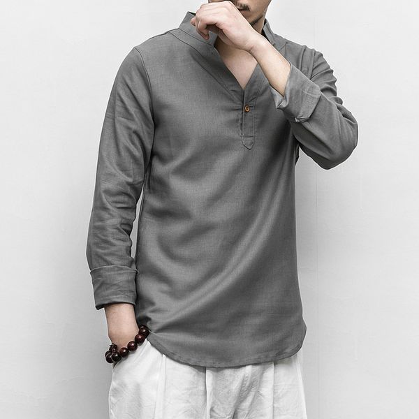 vintage cotton linen long-sleeve shirt men stand collar shirt button loose retro leisure pullover solid color classic shirts men, White;black
vintage cotton linen long-sleeve shirt men stand collar shirt button loose retro leisure pullover solid color classic shirts men, White;black