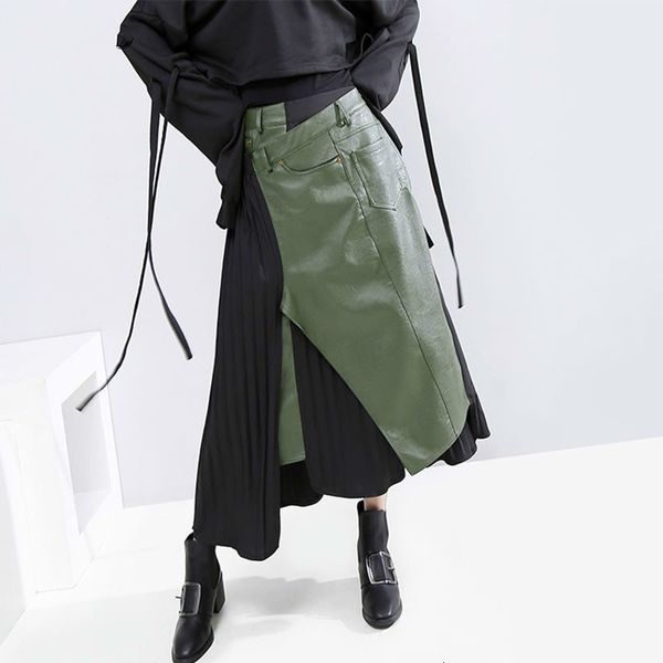 tide personality skirt patchwork pu pleated irregular a line pocket women clothes 2019 fashion loose elegant skirt d646, Black
tide personality skirt patchwork pu pleated irregular a line pocket women clothes 2019 fashion loose elegant skirt d646, Black