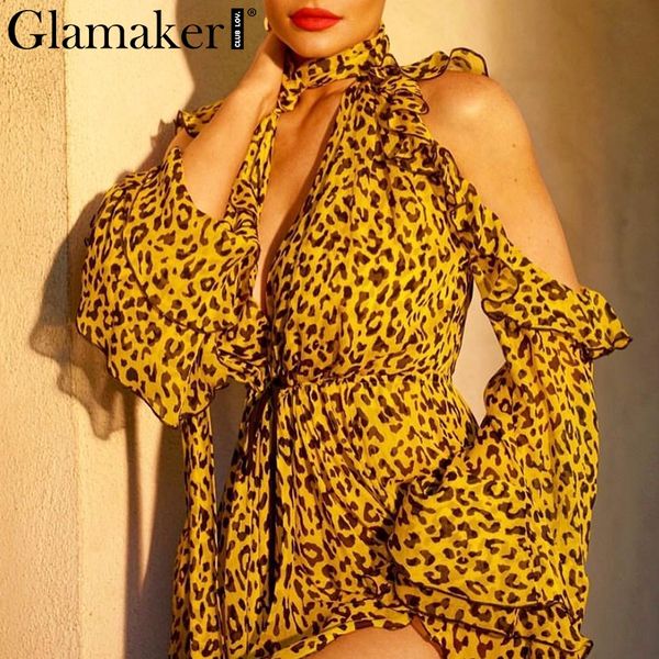 glamaker chiffon leopard ruffles short jumpsuit women v neck cold shoulder playsuit romper elegant party summer overalls, Black;white
glamaker chiffon leopard ruffles short jumpsuit women v neck cold shoulder playsuit romper elegant party summer overalls, Black;white