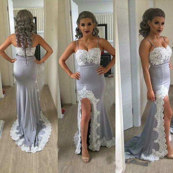 grey evening dresses mermaid spaghetti straps high split lace appliques elegant evening gowns formal party dresses, Black;red
grey evening dresses mermaid spaghetti straps high split lace appliques elegant evening gowns formal party dresses, Black;red