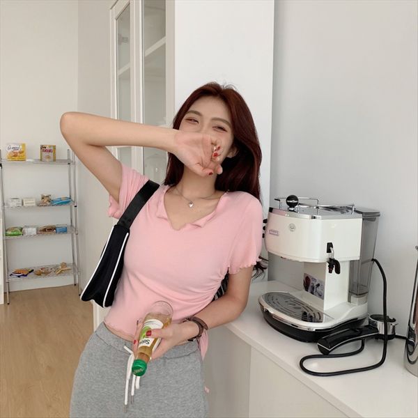 are u shop cotton short-sleeved t-shirt women's summer bm short navel sense niche high waist v-neck half sleeve, White
are u shop cotton short-sleeved t-shirt women's summer bm short navel sense niche high waist v-neck half sleeve, White