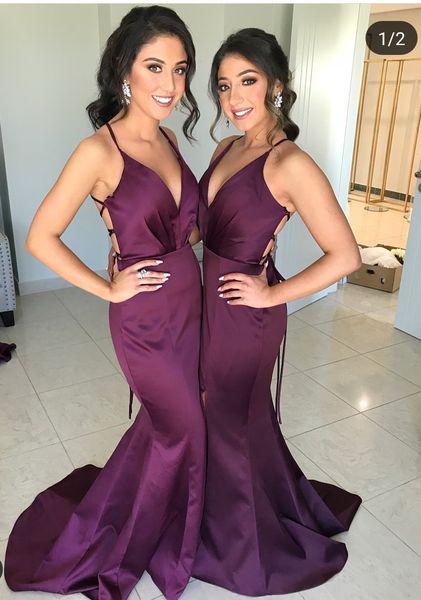 elegant mermaid long purple satin v-neck bridesmaid dresses plus size sweep train tumpet robes de soirée bridal party gowns for women, White;pink
elegant mermaid long purple satin v-neck bridesmaid dresses plus size sweep train tumpet robes de soirée bridal party gowns for women, White;pink