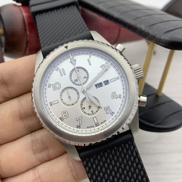 complete calendar navitimer 8 quartz chronograph mens watches 46mm silver case white dial luminous wristwatches with soft rubber band, Slivery;brown
complete calendar navitimer 8 quartz chronograph mens watches 46mm silver case white dial luminous wristwatches with soft rubber band, Slivery;brown