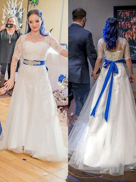 белый и синий свадебные платья половина рукава hollow назад бисером sequined кружева тюль beadings sash линия свадьба свадебные платья настр, White
белый и синий свадебные платья половина рукава hollow назад бисером sequined кружева тюль beadings sash линия свадьба свадебные платья настр, White
