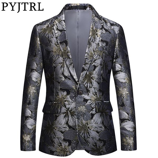 pyjtrl men jacquard floral suit jacket handsome tide brand slim fit balzers casual coat male stage signers clothing, White;black
pyjtrl men jacquard floral suit jacket handsome tide brand slim fit balzers casual coat male stage signers clothing, White;black