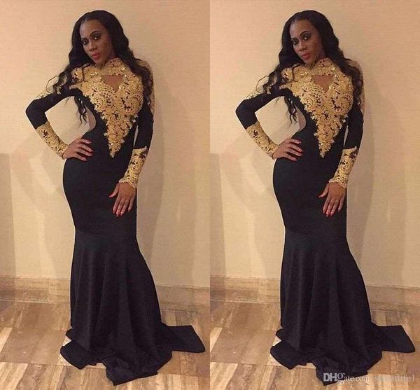 2019 black girls prom dresses high neck gold lace appliques beads long sleeve formal evening dress occasion party dresses custom made
2019 black girls prom dresses high neck gold lace appliques beads long sleeve formal evening dress occasion party dresses custom made