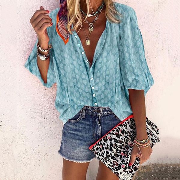 women's blouses & shirts print blouse with button women summer fashion long sleeve v-neck ladies loose casual solid color plus size s-, White
women's blouses & shirts print blouse with button women summer fashion long sleeve v-neck ladies loose casual solid color plus size s-, White