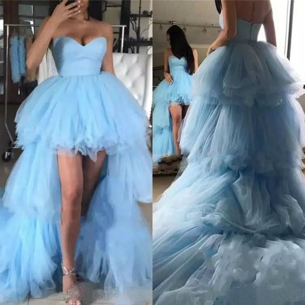 light blue sweetheart prom dresses 2019 hi lo tiered skirts sweep train evening dress special occasion party gowns, Black
light blue sweetheart prom dresses 2019 hi lo tiered skirts sweep train evening dress special occasion party gowns, Black