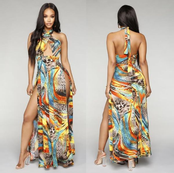 halter split print womens dresses open back female designer clothing summer ankle length ladies dresses, Black;gray
halter split print womens dresses open back female designer clothing summer ankle length ladies dresses, Black;gray