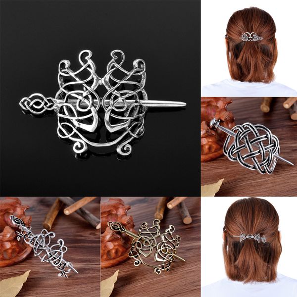 

viking hair jewelry large celtics knots crown hairpins vintage style gold and antique silver hair clips hairpins for girl women, Golden;white