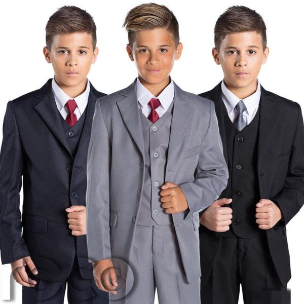 three piece royal boys wedding suits flower children formal party tuxedos 2020 (jacket + pants + vest, Black 
three piece royal boys wedding suits flower children formal party tuxedos 2020 (jacket + pants + vest, Black