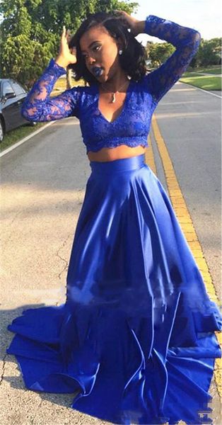 two pieces royal blue prom dresses 2020 vestidos de fiesta v-neck long sleeves a-line evening party gowns, Black;red
two pieces royal blue prom dresses 2020 vestidos de fiesta v-neck long sleeves a-line evening party gowns, Black;red
