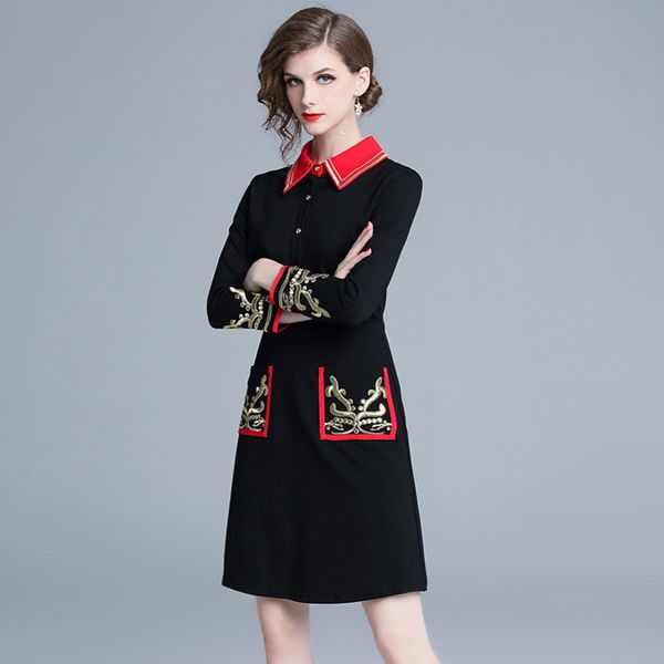 womens designer loaded small fragrance stand collar solid color embroidery slim waist dress6h40, Black;gray
womens designer loaded small fragrance stand collar solid color embroidery slim waist dress6h40, Black;gray