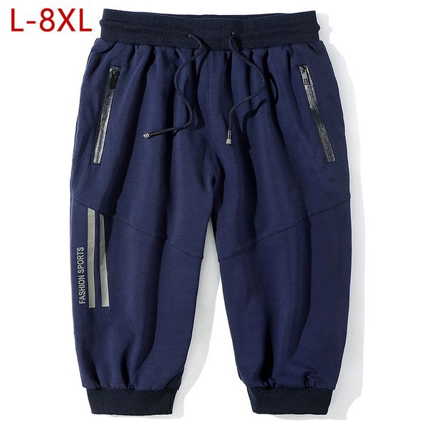 plus size -8xl casual mens harem pants black solid male calf length pants summer breathable cotton track for men