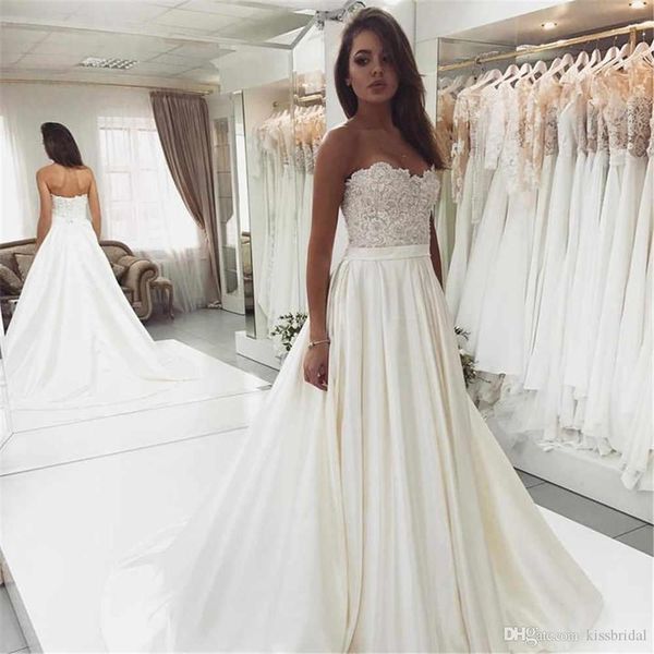 2021 strapless sleeveless a-line wedding dresses bead appliques lace up tie wedding dress bridal gowns vestidos de noiva, White
2021 strapless sleeveless a-line wedding dresses bead appliques lace up tie wedding dress bridal gowns vestidos de noiva, White