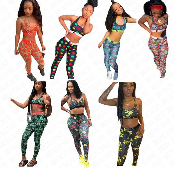 2020 women designer swimwear branded 2 piece swimsuit bikini floral flowers sports bra + leggings pants design beachwear bath cloth d61705, White
