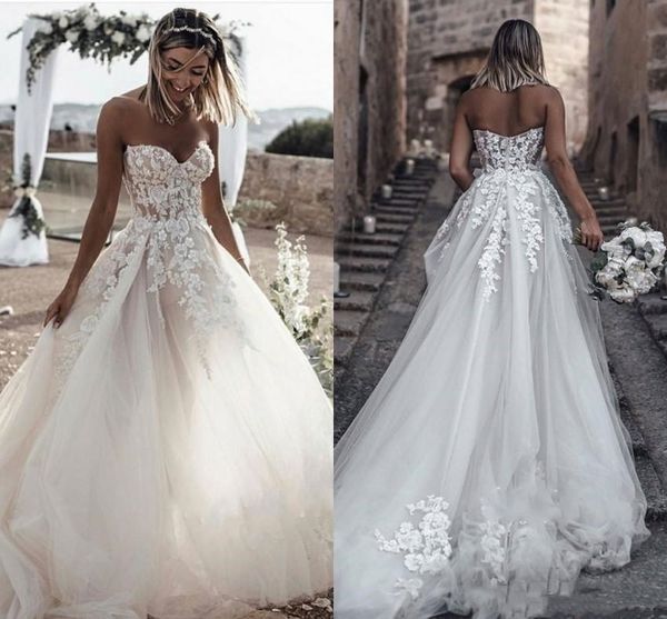 2019 summer wedding dress a-line bohemian sweetheart lace appliques backless sweep train beach plus size formal bridal gowns, White
2019 summer wedding dress a-line bohemian sweetheart lace appliques backless sweep train beach plus size formal bridal gowns, White