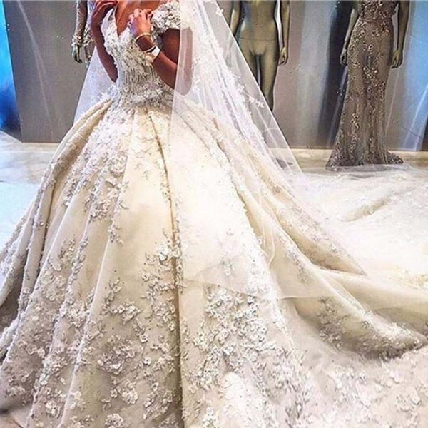 luxury princess wedding dresses ball gowns 3d flower appliques puffy ball gowns off the shoulder cathedral train wedding gowns, White
luxury princess wedding dresses ball gowns 3d flower appliques puffy ball gowns off the shoulder cathedral train wedding gowns, White