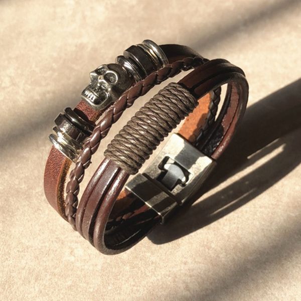 punk mens skull charm bracelet multi-layer-woven rope leather bracelet handmade jewelry gifts armband heren, Golden;silver
punk mens skull charm bracelet multi-layer-woven rope leather bracelet handmade jewelry gifts armband heren, Golden;silver