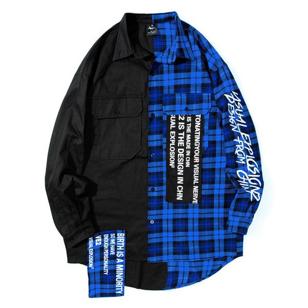 men's casual shirts mens plaid hip hop patchwork long sleeve women punk style creative letter printed streetwear, White;black
men's casual shirts mens plaid hip hop patchwork long sleeve women punk style creative letter printed streetwear, White;black