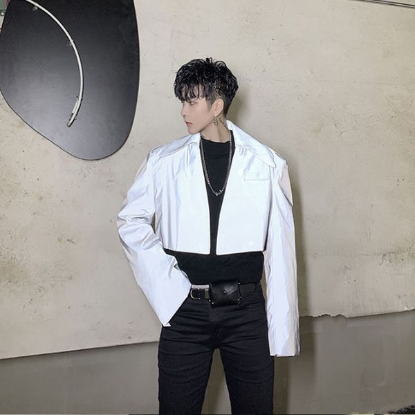 men 3m reflective short jacket male women hip hop streetwear fashion dancer stage suit coat outerwear, Tan;black
men 3m reflective short jacket male women hip hop streetwear fashion dancer stage suit coat outerwear, Tan;black