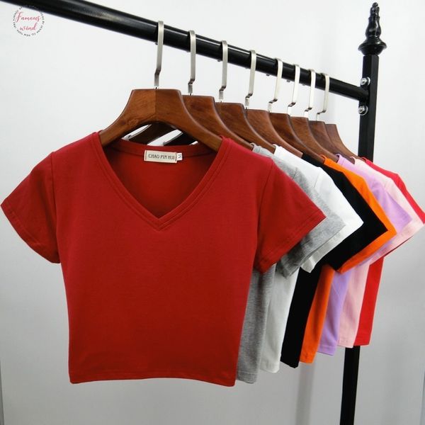 2019 new short women summer short design v neck cotton t shirt female slim high waist crop basic t shirt, White
2019 new short women summer short design v neck cotton t shirt female slim high waist crop basic t shirt, White