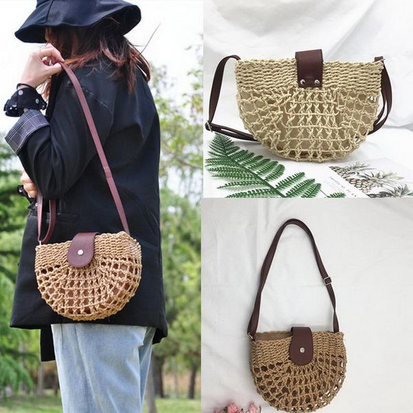 women woven straw crossbody bags lady summer beach shoulder bags