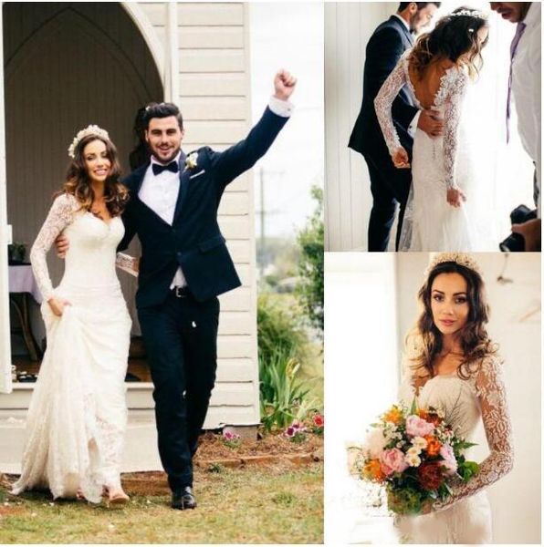 romantic lace long sleeves wedding dresses summer garden bohemian styles floor length v neck vintage bridal gowns custom made, White
romantic lace long sleeves wedding dresses summer garden bohemian styles floor length v neck vintage bridal gowns custom made, White