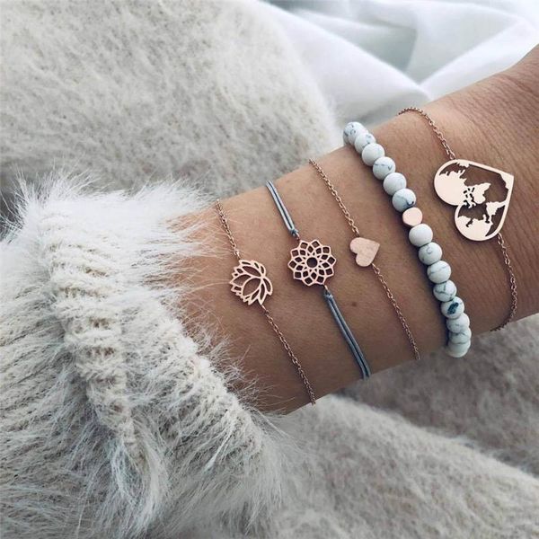link, chain 5pcs bracelet set bohemian vintage jewelry white lava stone heart map lotus flower charm bracelets for women armband accessories, Black
link, chain 5pcs bracelet set bohemian vintage jewelry white lava stone heart map lotus flower charm bracelets for women armband accessories, Black