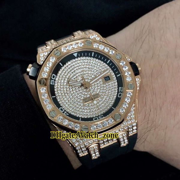 new oak diver 44mm 15710 gypsophila diamond dial black inner automatic mens watch rose gold case diamond bezel rubber strap sport watches, Slivery;brown
new oak diver 44mm 15710 gypsophila diamond dial black inner automatic mens watch rose gold case diamond bezel rubber strap sport watches, Slivery;brown