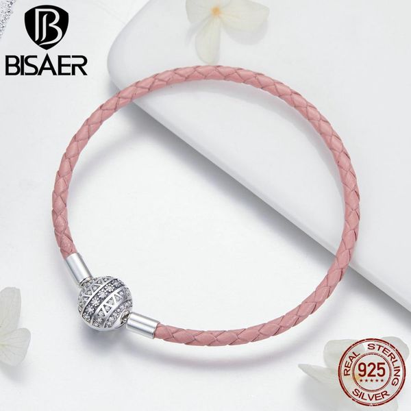bisaer real 925 sterling silver pink rope leather bracelets for women clear cz round clasp rope bracelets silver jewelry ecb114, Black
bisaer real 925 sterling silver pink rope leather bracelets for women clear cz round clasp rope bracelets silver jewelry ecb114, Black