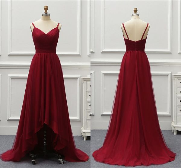 dark red high low bridesmaids dresses with spaghetti straps tulle pleated open back a line wedding guest dress for party prom, White;pink
dark red high low bridesmaids dresses with spaghetti straps tulle pleated open back a line wedding guest dress for party prom, White;pink