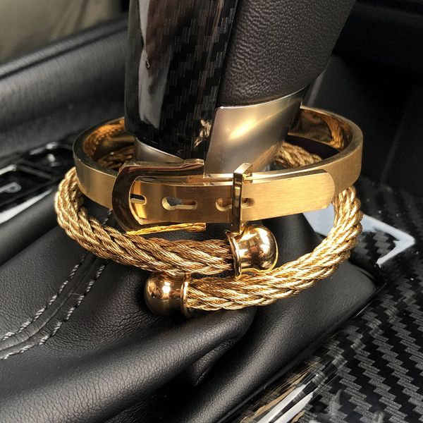 2pcs/set gold silver color belt bracelets bangles for men stainless steel cable wire cuff bracelets adjustable size, Black
2pcs/set gold silver color belt bracelets bangles for men stainless steel cable wire cuff bracelets adjustable size, Black
