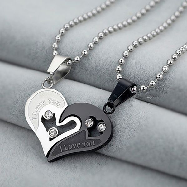 stainless steel men women couple necklace pendant love heart lovers jewelry, Silver 
stainless steel men women couple necklace pendant love heart lovers jewelry, Silver