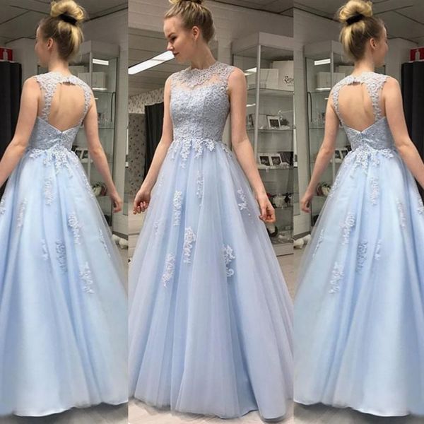 elegant light blue tulle a line prom dress sleeveless open back appliques lace floor length robes de soirée custom made, Black
elegant light blue tulle a line prom dress sleeveless open back appliques lace floor length robes de soirée custom made, Black
