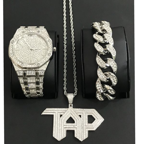luxury hip hop diamond watch men jewelry watch & bracelet & necklace &combo set dollar sign pendant ice out cuban bracelet, Slivery;brown
luxury hip hop diamond watch men jewelry watch & bracelet & necklace &combo set dollar sign pendant ice out cuban bracelet, Slivery;brown