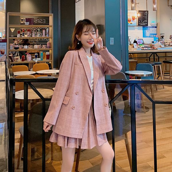 small pink plaid suit pleated skirt suits female early spring 2020 web celebrity han edition small sweet wind jackets, White;black
small pink plaid suit pleated skirt suits female early spring 2020 web celebrity han edition small sweet wind jackets, White;black