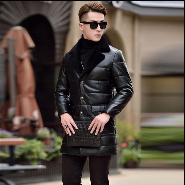 s-5xl winter new haining leather down jacket men's long section slim wool suit collar leather coat youth jacket tide large, Black
s-5xl winter new haining leather down jacket men's long section slim wool suit collar leather coat youth jacket tide large, Black